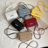 Summer Solid Square Handbags For Women High Pu Leather Shoulder Plaid Female Cro