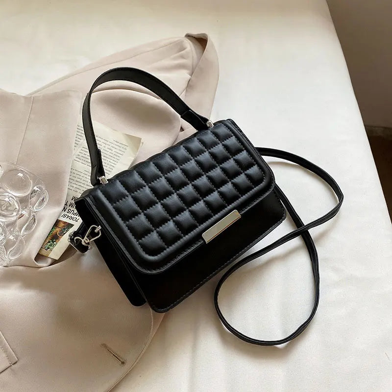 Summer Solid Square Handbags For Women High Pu Leather Shoulder Plaid Female Cro