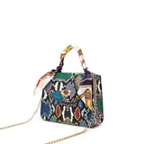 French Retro Snake Pattern Scarf Lock Chain Small Square Bag