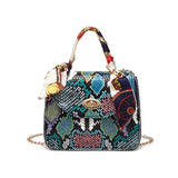 French Retro Snake Pattern Scarf Lock Chain Small Square Bag