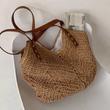 Hand-woven Women's Big Shoulder Handbag Rattan Straw Beach Tote Bag