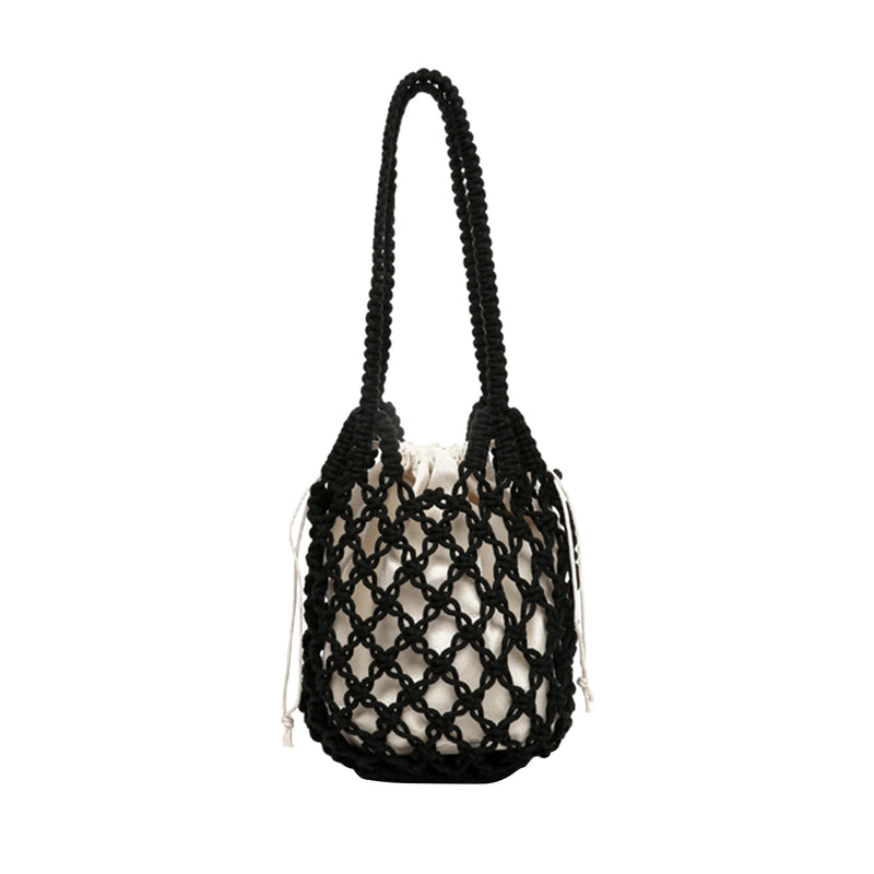 Summer Hollow Woven Shoulder Bag Lightweight Bucket Purse Handbag