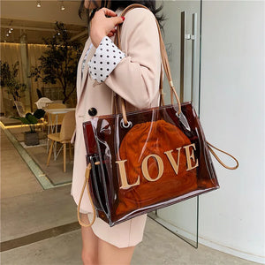 Summer Brown Transparent Female Bag PVC One-shoulder Shopping Beach Casual Bag
