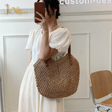 Summer Straw Beach Tote Bag Hand-woven Women Shopper Travel Shopper