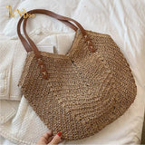 Summer Straw Beach Tote Bag Hand-woven Women Shopper Travel Shopper