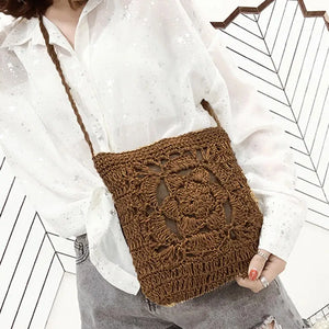 Summer Straw Crossbody Bags Women Crochet Braided Shoulder Bag Rattan Beach Bag