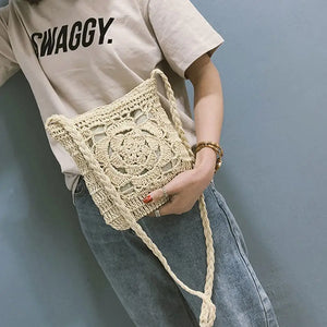 Summer Straw Crossbody Women Girls Flower Crochet Braided Shoulder Bags