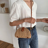 Summer Boho Straw Women's Bag Semicircle Dumpling Shoulder Crossbody Messenger B