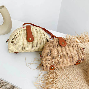 Summer Boho Straw Women's Bag Semicircle Dumpling Shoulder Crossbody Messenger B