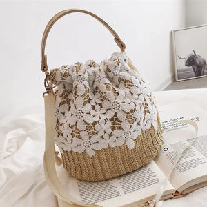 Summer Straw Lace Bucket Beach Shoulder Bag
