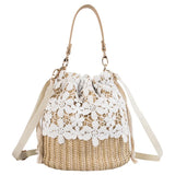 Summer Straw Lace Bucket Beach Shoulder Bag