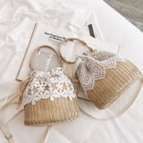 Summer Straw Lace Bucket Beach Shoulder Bag
