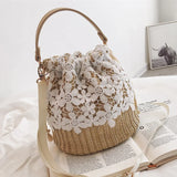 Summer Straw Lace Bucket Beach Shoulder Bag
