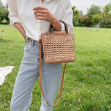 Summer Straw Rattan Crossbody Bag Hand-woven Shoulder Purses for Vacation