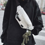 Techwear Harajuku Canvas Cross Waist Belt Phone Banana Bag Fanny Pack For Women
