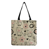 Cartoon Pig & Floral Women Handbag Eco Reusable Shopper Bag