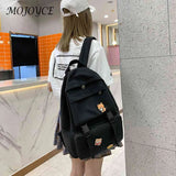 Canvas Backpack Solid Badges Zip Open Pocket Large Capacity