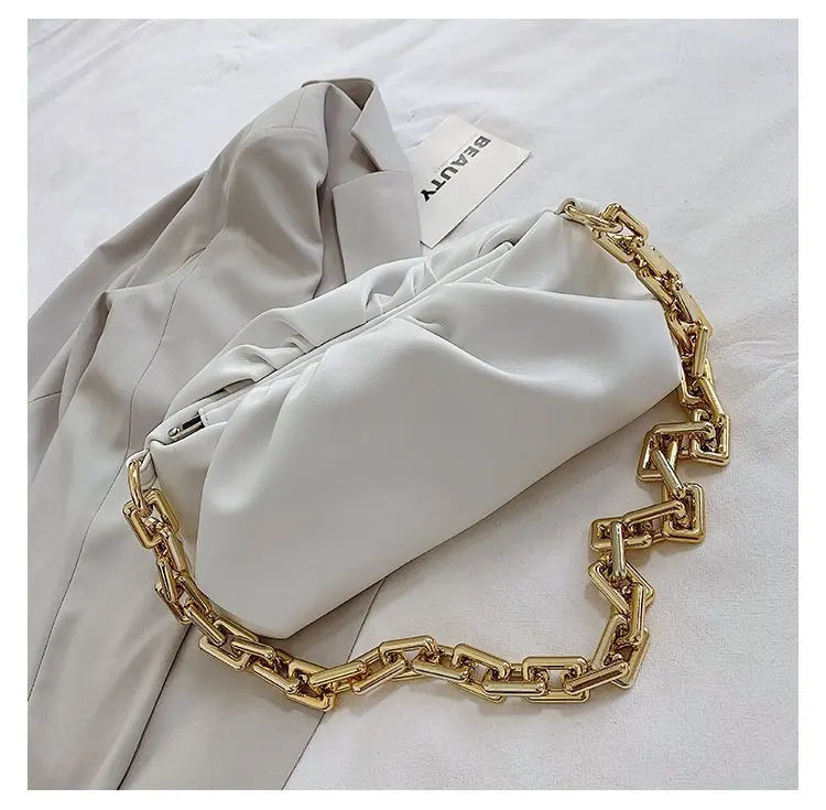 Thick Chain Cloud Bag Soft Leather Women Shoulder Bags Purse Clutch Bags