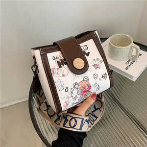 Cartoon Print Crossbody Bags For Women Contrast Shoulder Bag