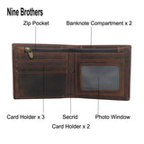 Classic Cowhide Brown Short Wallet RFID Anti-Theft Wallet Male Purse