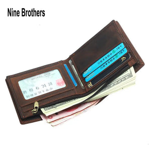 Classic Cowhide Brown Short Wallet RFID Anti-Theft Wallet Male Purse