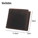 Classic Cowhide Brown Short Wallet RFID Anti-Theft Wallet Male Purse