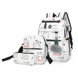 USB Charging Canvas Backpack 3 Pcs/set Women School Backpacks Schoolbag