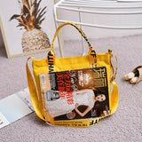 Women Canvas Shoulder Bags Letters Crossbody Bright Tote Handbags