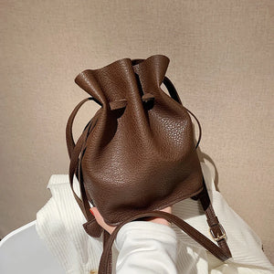 Vintage Soft PU Leather Bucket Crossbody Bag for Women Handbag Clutch