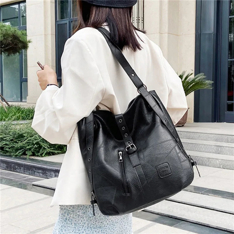 Vintage Women Handle Bag PU Leather Handbags Shoulder Bags