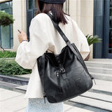 Vintage Women Handle Bag PU Leather Handbags Shoulder Bags