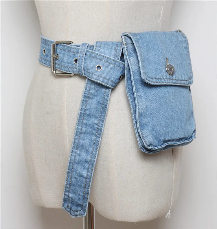 Denim Waist Bag Women Fanny Pack Adjustable Belt Female Phone Pouch Hip Pack