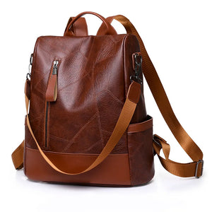 Waterproof PU Women Backpack Anti-theft Print School Bag Large Capacity