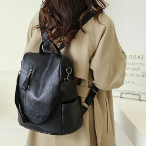 Waterproof PU Women Backpack Anti-theft Print School Bag Large Capacity