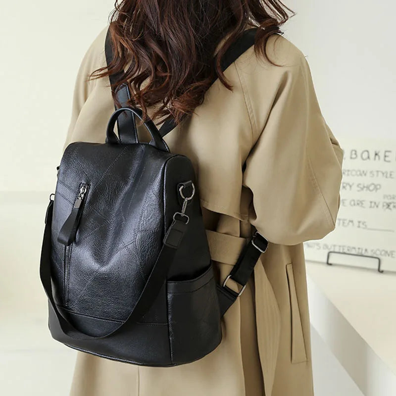 Waterproof PU Women Backpack Anti-theft Print School Bag Large Capacity