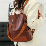 Waterproof PU Women Backpack Anti-theft Print School Bag Large Capacity