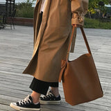 Winter Bucket Bag for Women PU Leather Shoulder Bag Large Capacity Crossbody Sho