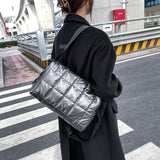 Winter Space Cotton Shoulder Bags For Women Wide Shoulder Strap Ladies Handbags