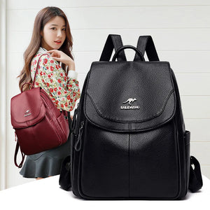Winter Women Soft Leather Backpacks Large Capacity School Bags for Teenage Girls