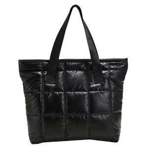 Winter Women Quilted Padded Purse Handbag Top-handle Shoulder Bag