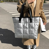 Winter Women Quilted Padded Purse Handbag Top-handle Shoulder Bag
