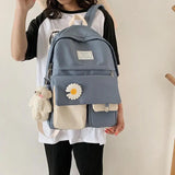 Preppy Style Women's Backpack with Doll Pendant