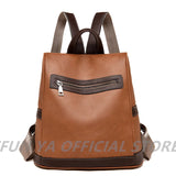 Women Backpack PU Leather Brown Anti-theft Ladies Backpacks School Bag