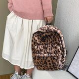 Women Cow Print Backpack Leopard Pattern Travel Bag