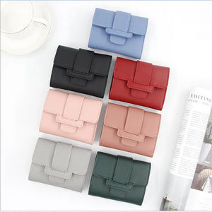 Women Mini Wallet Solid Pumping Belt 3-Fold Short Purse Multi-card Organizer