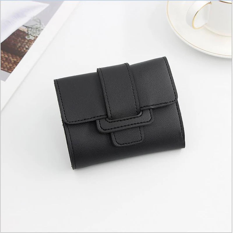 Women Mini Wallet Solid Pumping Belt 3-Fold Short Purse Multi-card Organizer