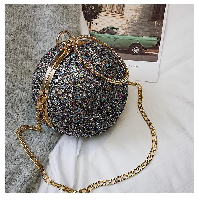 Colorful Crystal Diamonds Round Ball Shaped Clutch Wedding Purse