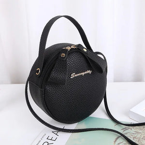 Women Round Leather Bag Circular Shoulder Crossbody Purses