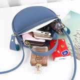 Women Round Leather Bag Circular Shoulder Crossbody Purses