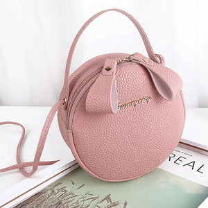 Women Round Leather Bag Circular Shoulder Crossbody Purses